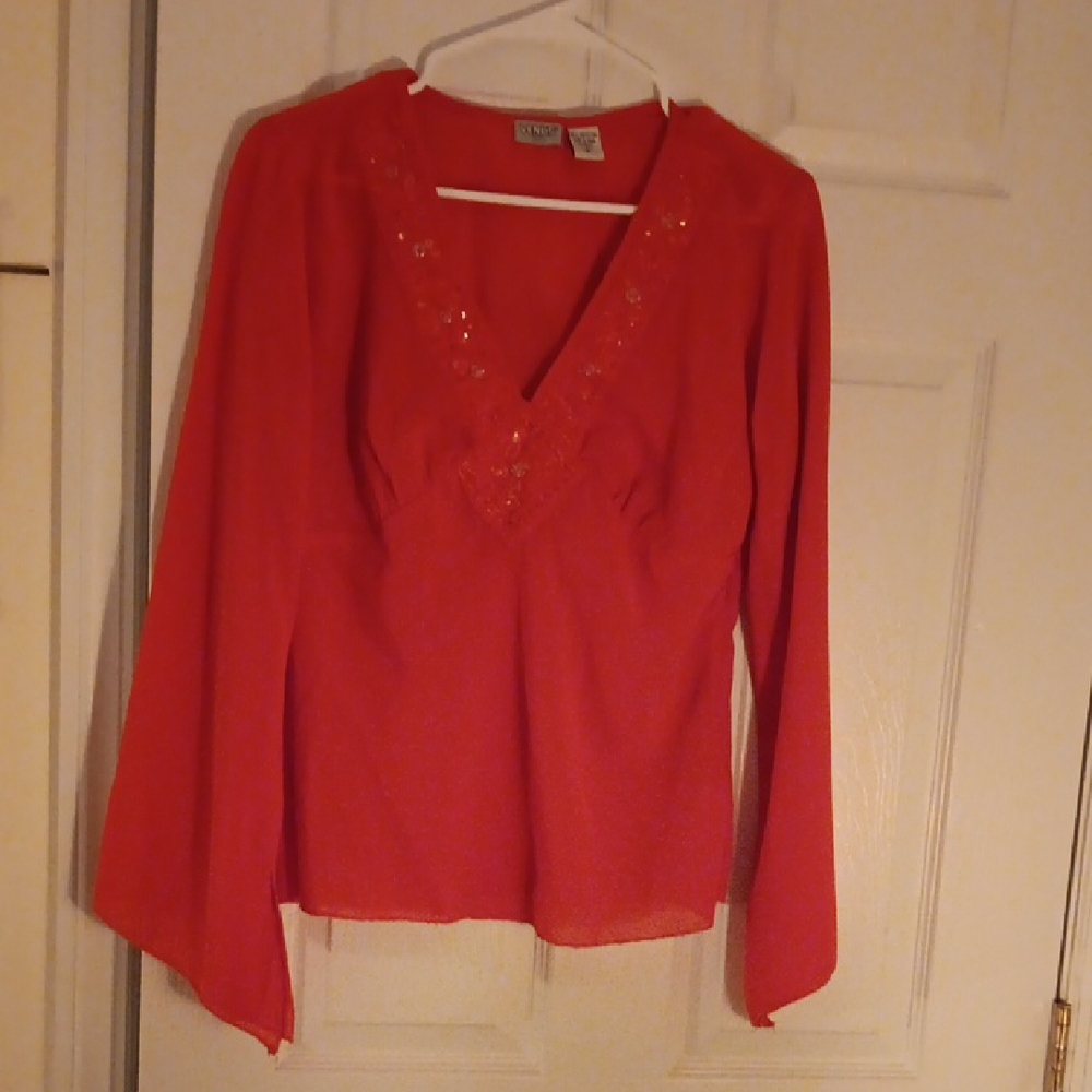 Orange Embellished Long Sleeve Blouse